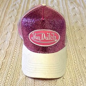 Pink glitter Von Dutch trucker hat